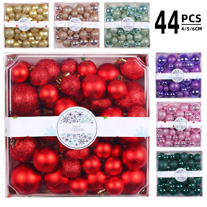 1BOX 44PCS Christmas Color Balls Gift Box Set Home DIY Christmas Tree Accessories Beads Gift Desktop Hotel Party Window Decor