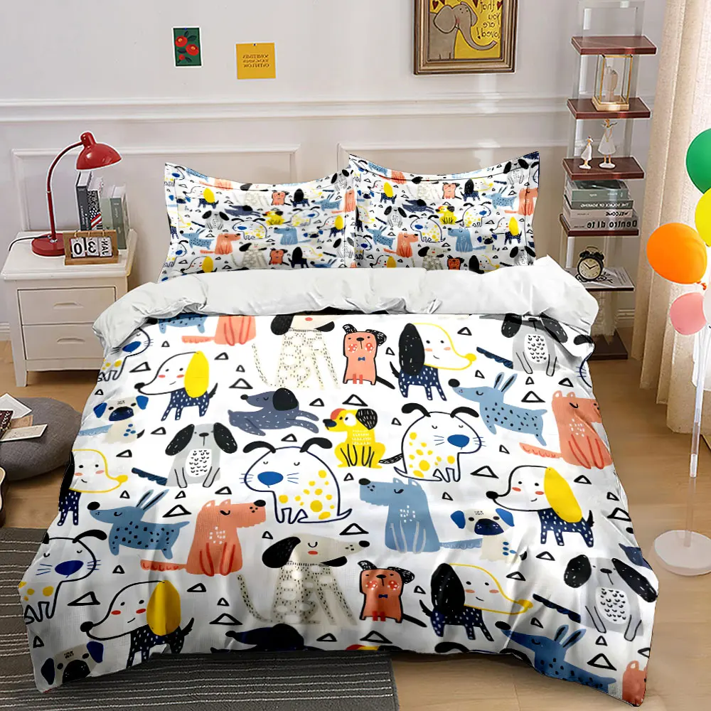 

Cute Dog Pattern Bedding Set, Multiple sizes kid's and adults' bedroom Exquisite 3PC bedding set, gift