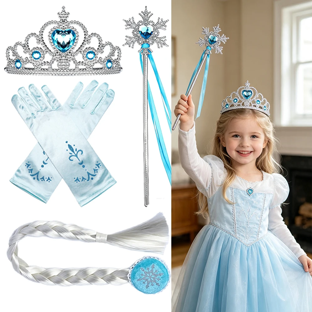 Blue Kids Princess Dress up Accessories Wand Tiara and Crown for Little Girls Princess Party Supplies Tiara Wand Gifts Toys Set
