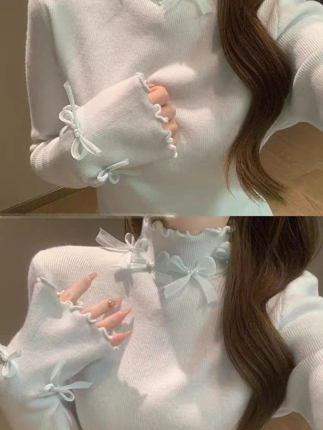 

Lace Half High Collar Ribbed Velvet Women's Slimming Base Shirt Design Trendy Inner Wear Korean Style Long Sleeve Winter Shirt