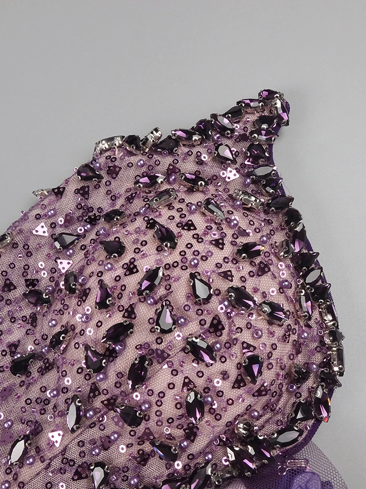 PB Sexy Purple Satin V Neck Strapless Long Dress with Beaded Bodice & High Slit - Ideal for Evening Galas & Proms Vestidos