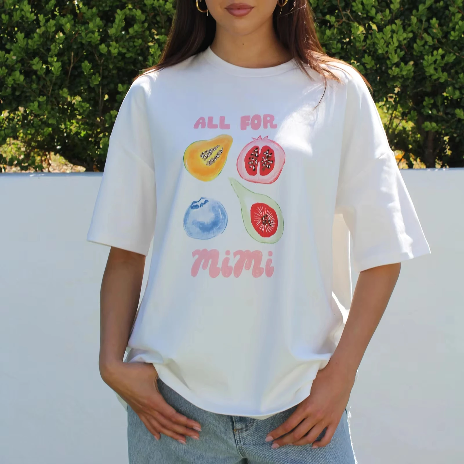 

Модная женская футболка с круглым вырезом и коротким рукавом с буквенным/фруктовым/цветочным принтом, летние свободные топы для повседневного повседневного повседневного уличного одежды