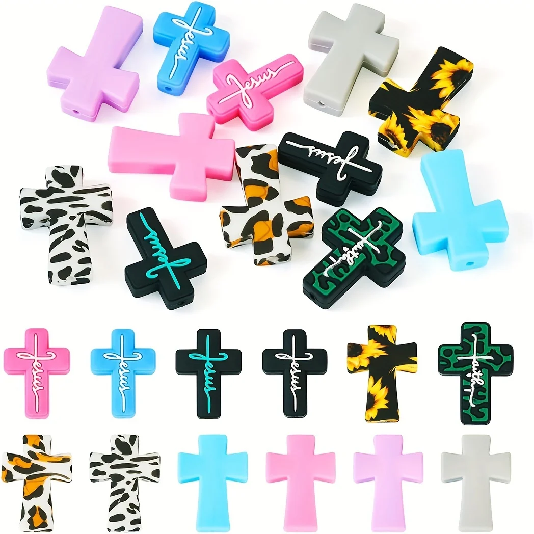 12pcs Cross Silicone Focal Beads For Jewelry Making DIY Creative Pens Characters Decors Key Bag Chain Bracelet Necklace Handmade