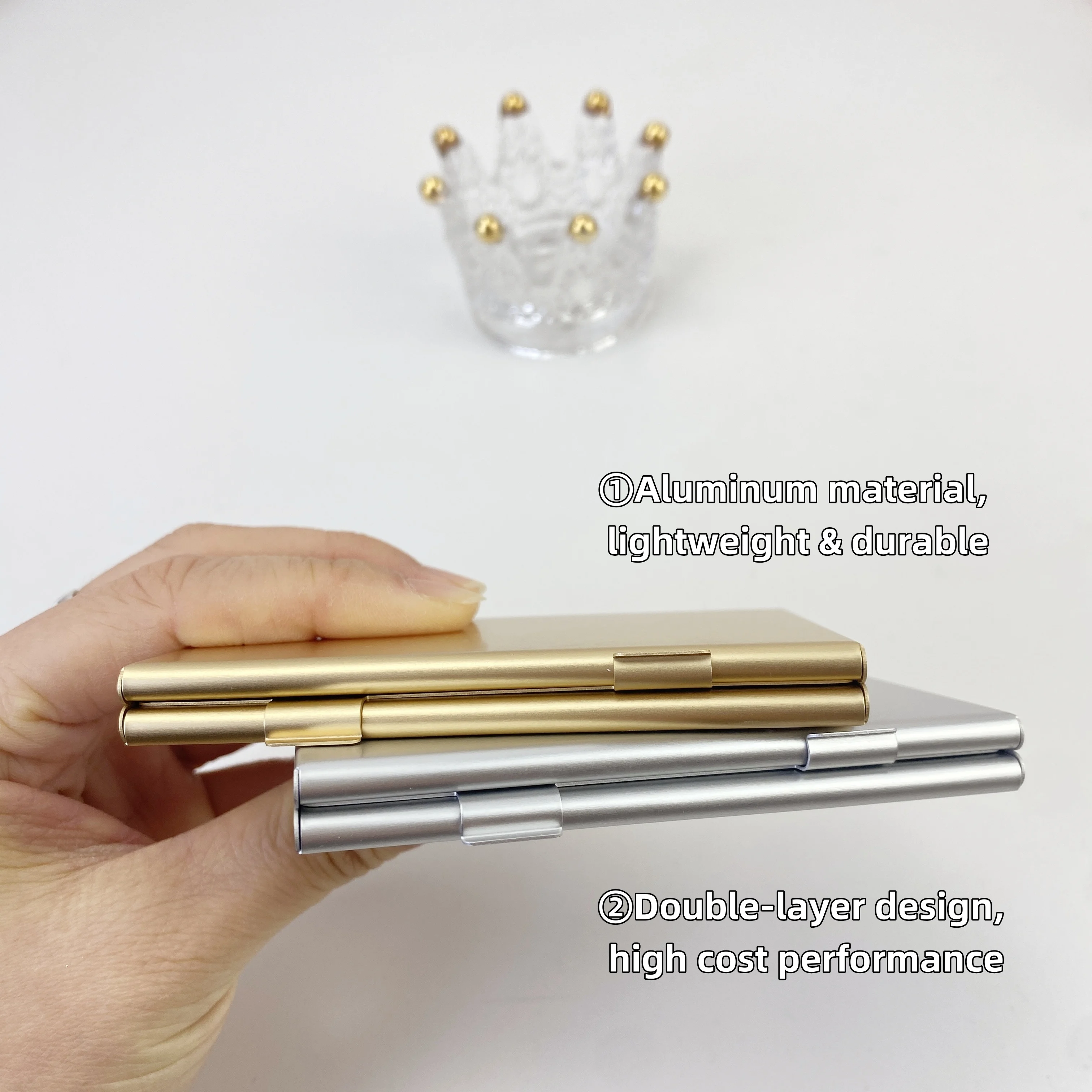 Scatola magnetica a doppio strato in alluminio ultrasottile compatta fai-da-te - Custodia ricaricabile per ombretto e fard
