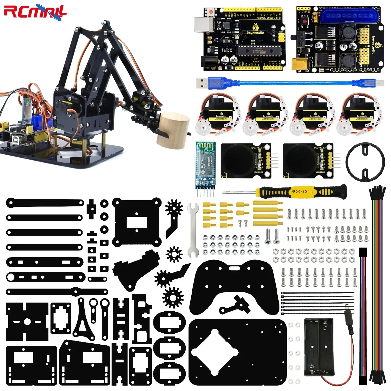 Keyestudio 4DOF Acrylic Toys Robot Mechanical Arm Claw Kit for Arduino DIY Robot Support JoyStick Control Phone Control