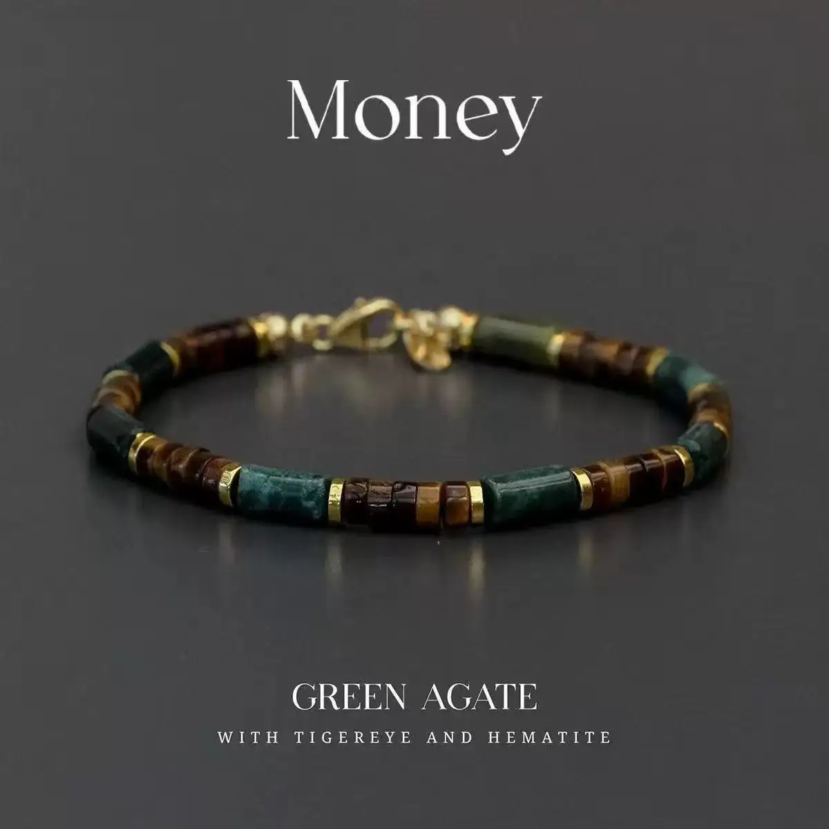 Natural Stone Moss Agate Tigers Eye Bracelet for Women Men vintage Handmade Cool Gift for Brother Dad