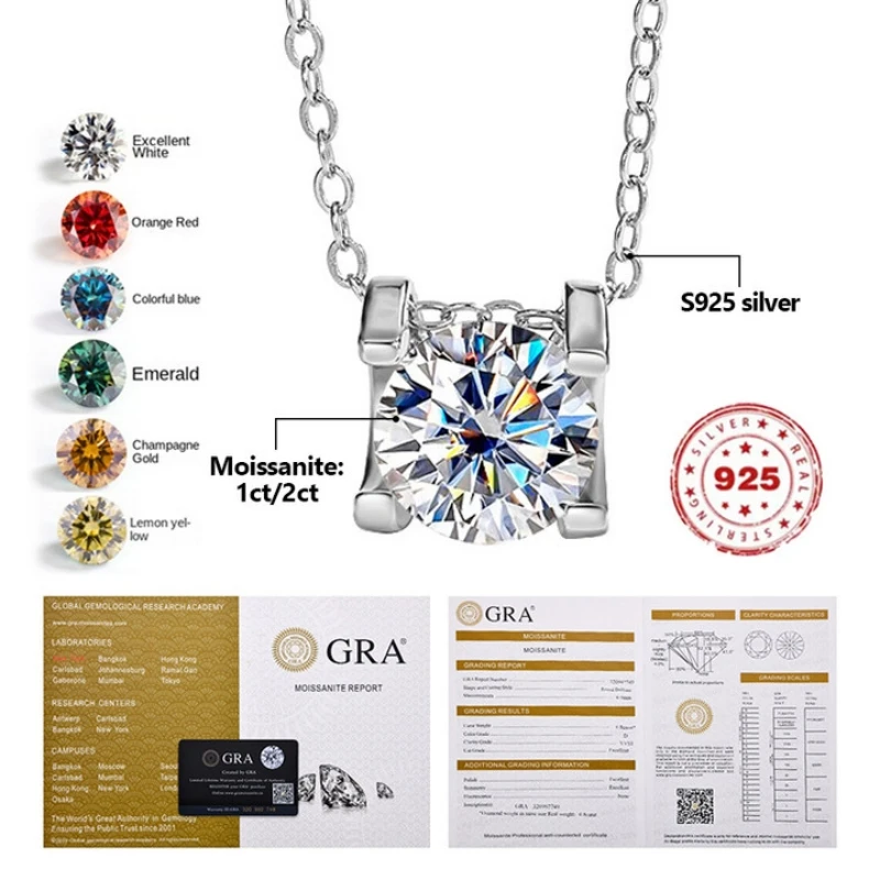 Colorful Moissanite Necklace S925 Sterling Silver Diamond 1 Carat D Color VVS1 Clarity for Women Party Gifts Pass Diamond Test