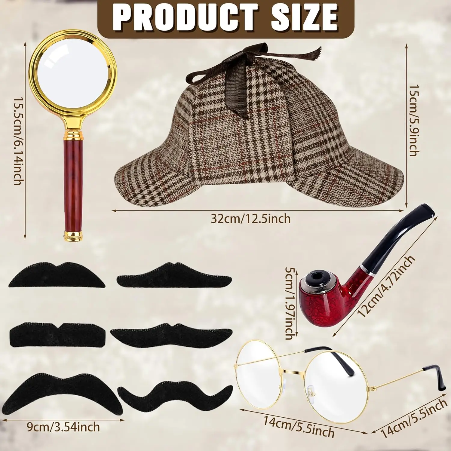 Detective Costume Accessories Set, Detective Outfit Accessories for Adults Men Women with Detective Hat for Dress Up Disfraz