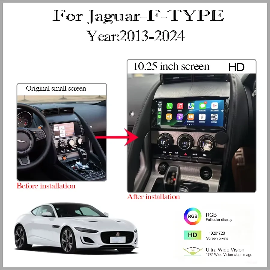 10.25 Inch Multimedia Player for 2013-2024 Jaguar F-TYPE Radio CarPlay Retains OEM Menu 4G Qualcomm Android 13