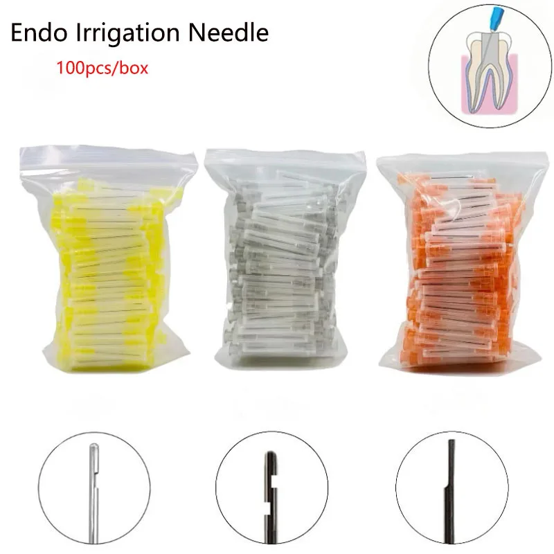 

100Pcs/Box Dental Endo Irrigation Needle Tip 25G/27G/30G Endodontic Syringe Root Canal Flushing Needle Tip Dentistry Materials