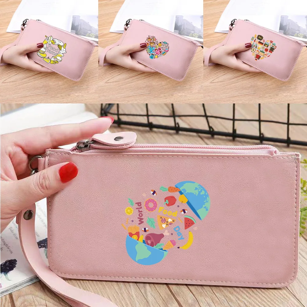Women Long Wallets Purses for Ladies Girl Money Pocket Card Holder Phone Clutch Bag Pu Leather Handbag Food Print New Phone Bags