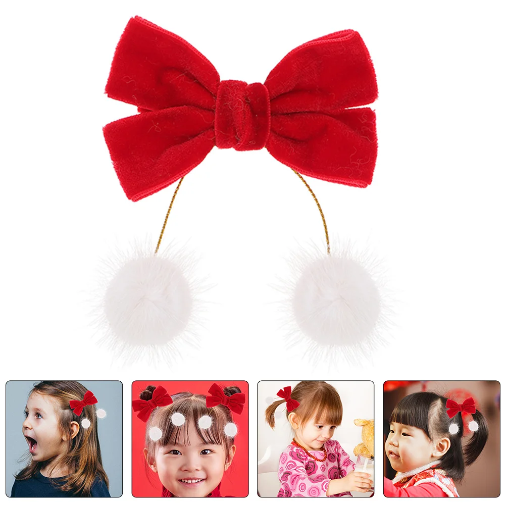 2 pinzas para el pelo de seda para niños, accesorios para lazos para el pelo con borlas, bolas peludas, lazo para cumpleaños, Navidad, lazos de boda para niñas