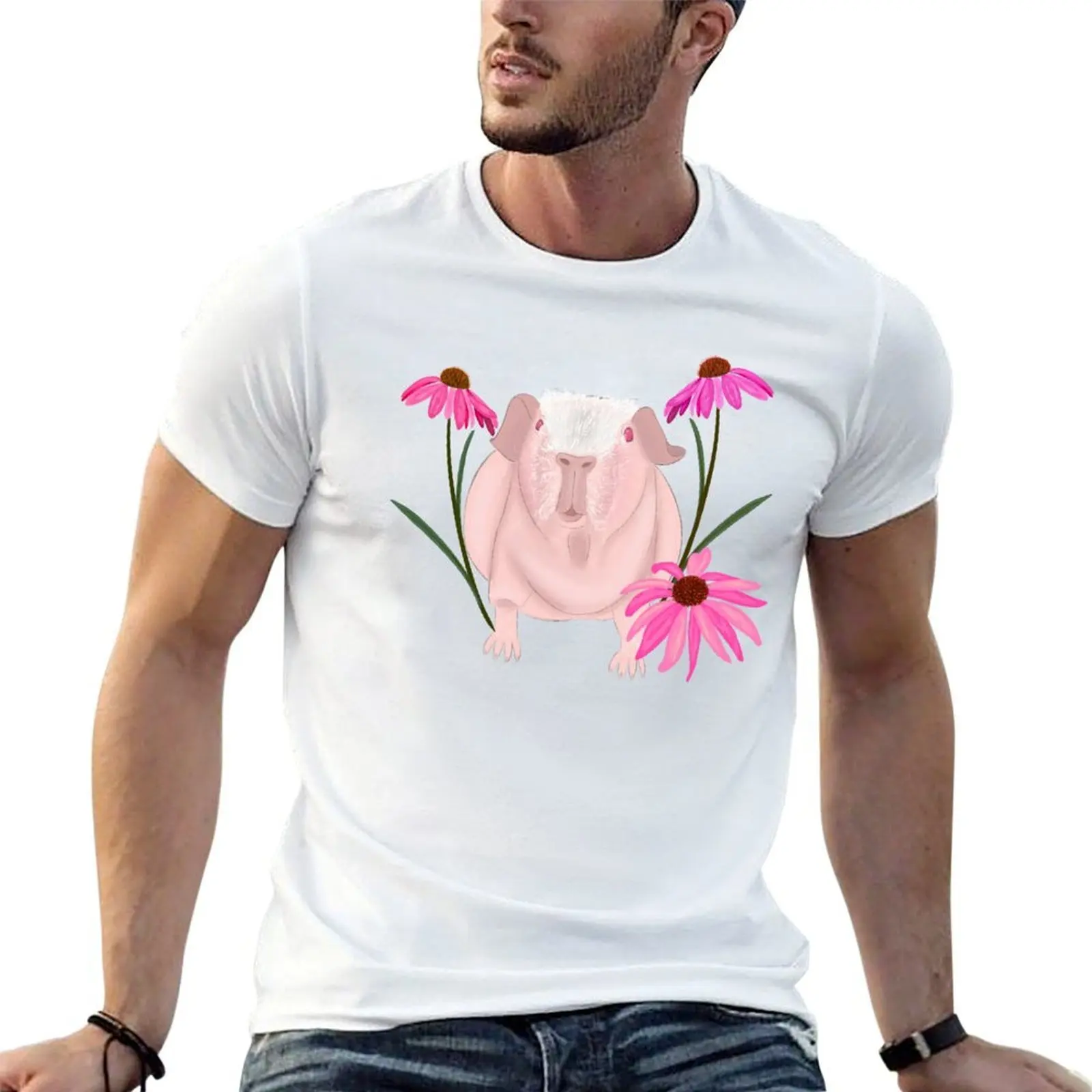 

Skinny Pig with florals T-Shirt t shirts for man slim fit funny t shirts cotton T-Shirt
