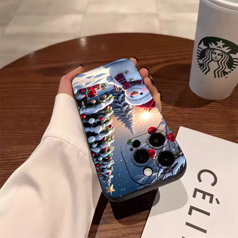 Creative Winter Cute Snowman Christmas Tree Pattern Case For iPhone 17 16 Pro Max 15 14 13 12 11 XS XR 7 8 Plus 16E 17 Air Cover - náhled 3