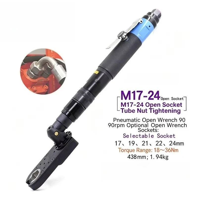 Pneumatic Thin Open End Ratchet Wrench with Hole, Narrow Mouth for Confined Space, Oil Pipe Plug Wrench, M17 M19 M22 M24