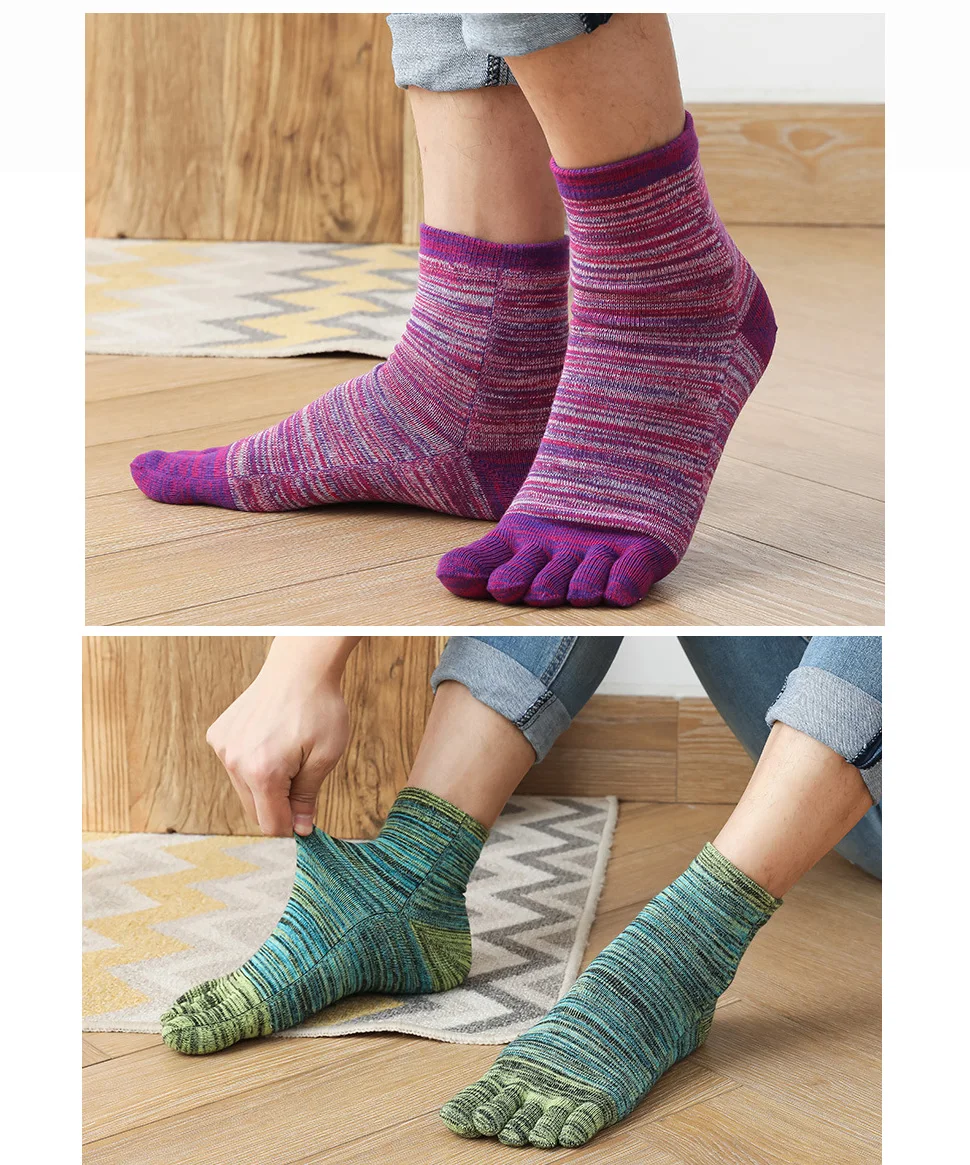 1/5 Paar bunte 5-Finger-Socken für Geschäftsmann, Baumwolle, gestreift, jung, lässig, schweißabsorbierend, fröhliches Partykleid, kurze Zehensocken – Detail 4