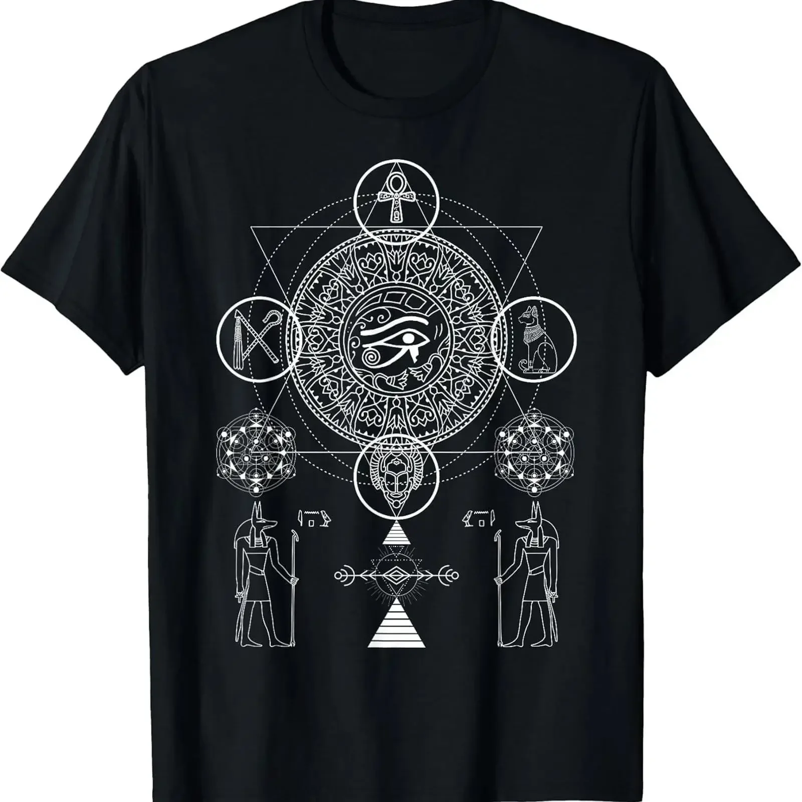 NEW Sacred Geometry Egyptian Anubis Eye Of Horus Art T Shirt MADE IN USA vintage Washed Comfortable Slightly homme graphic