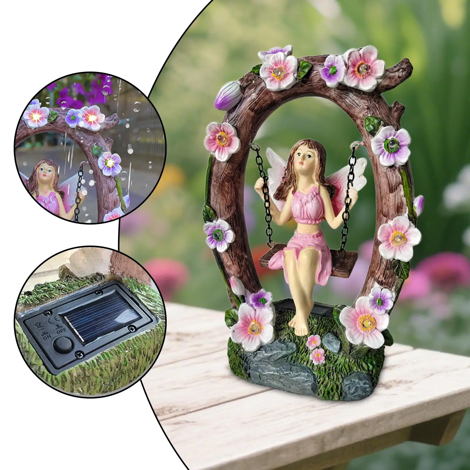 

Fairy Garden Statue with Solar Lights Ornament for Courtyard Outside Balcony