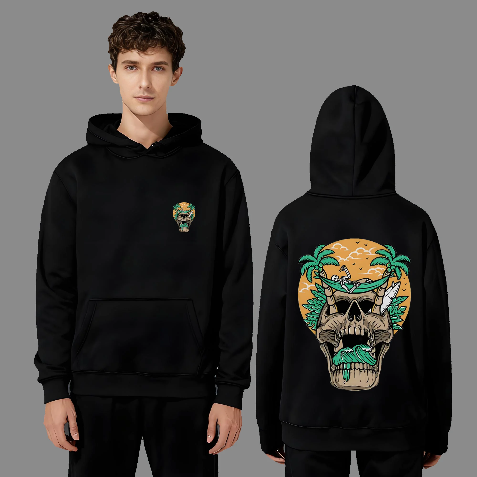 

Новейшая модная и повседневная толстовка с капюшоном в тяжелом весе 330 г для мужчин и женщин в 2025 году с модными принтами черепа.