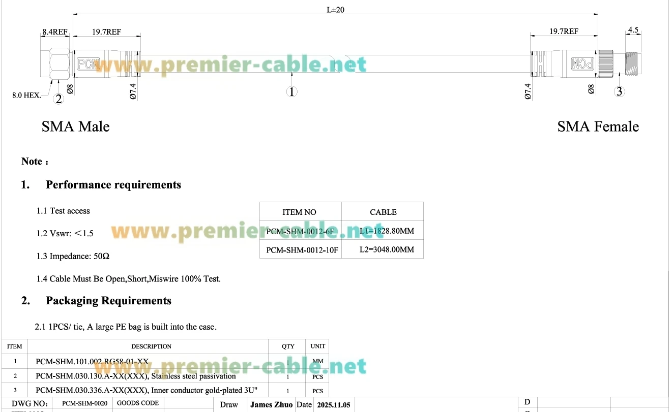 SMA-Verlängerungskabel (Stecker auf Buchse) 50 Ohm RG58 HF-Koaxial-Antennenverlängerungskabel für Amateurfunk, GPS, WLAN, 4G LTE, FPV – Detail 1