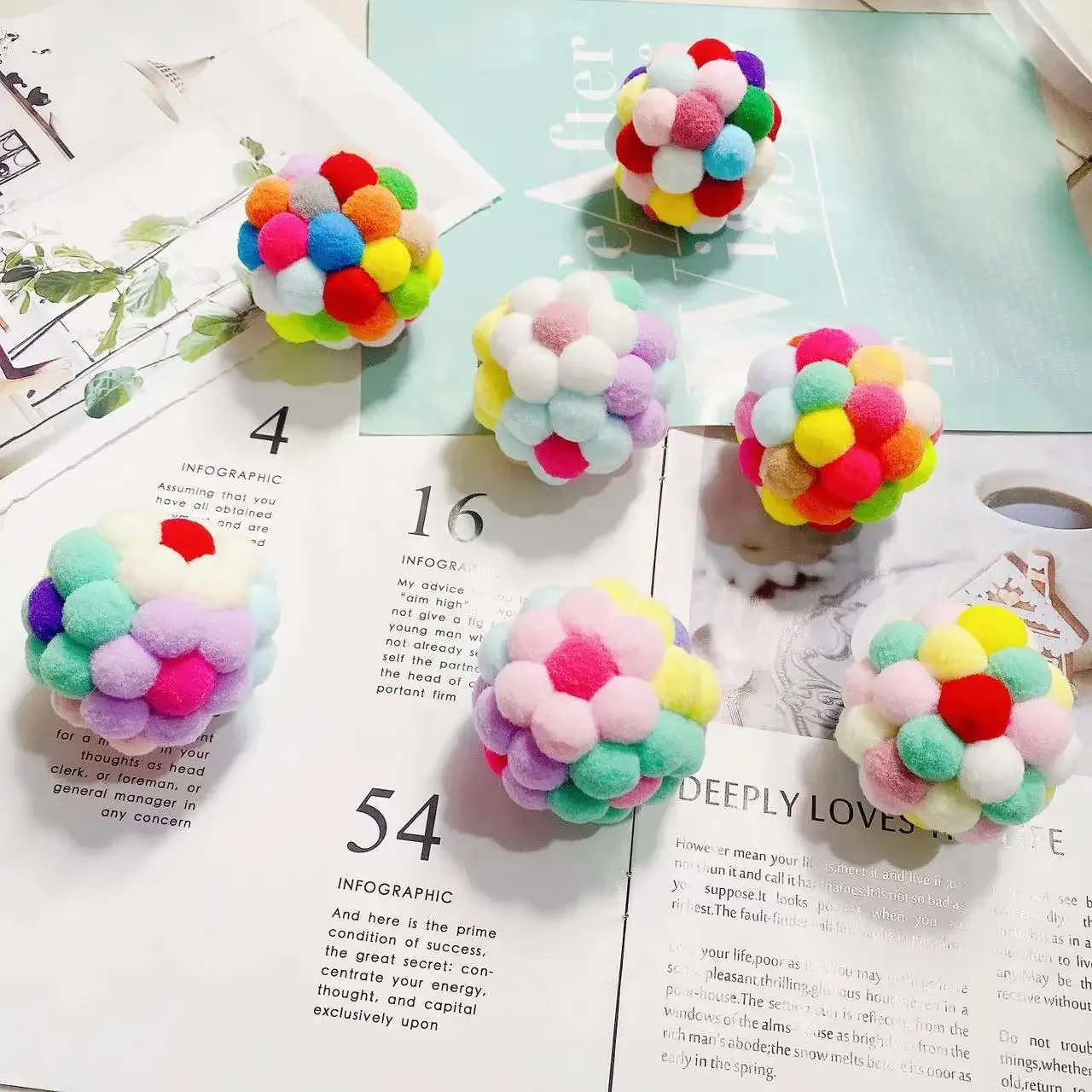 Pet Cat Toy Colorful Handmade Bouncy Ball Kitten Toys Plush Bell Ball Mouse Toy Planet Ball Cat Toys Interactive Pet Supplies