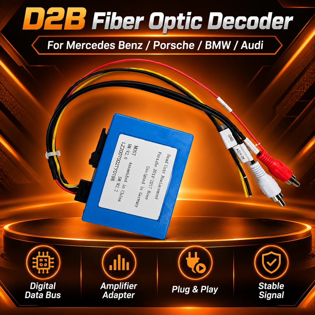 Lizpofly D2B Fiber Optical Decoder Amplifier Adapter Car Radio For Mercedes Benz ML GL R E CLS SLK Porsche BMW Audi
