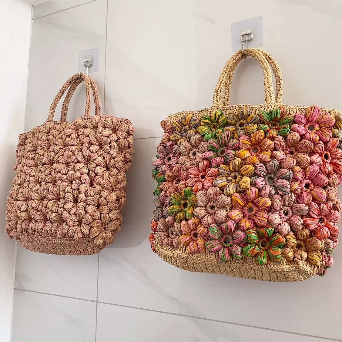 Summer Trend Large Capacity Lafite Handmade Flowers Straw Woven Shoulder Bag Knitting Ladies Beach Bag Luxury Designer Handbag