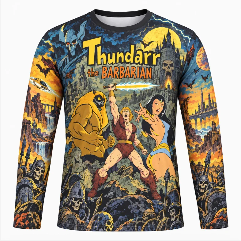 Unisex Long Sleeve Tee, Retro Fantasy Comic Top, Vintage Post-Apocalyptic Cartoon Graphic Casual Streetwear Shirt for Men Women