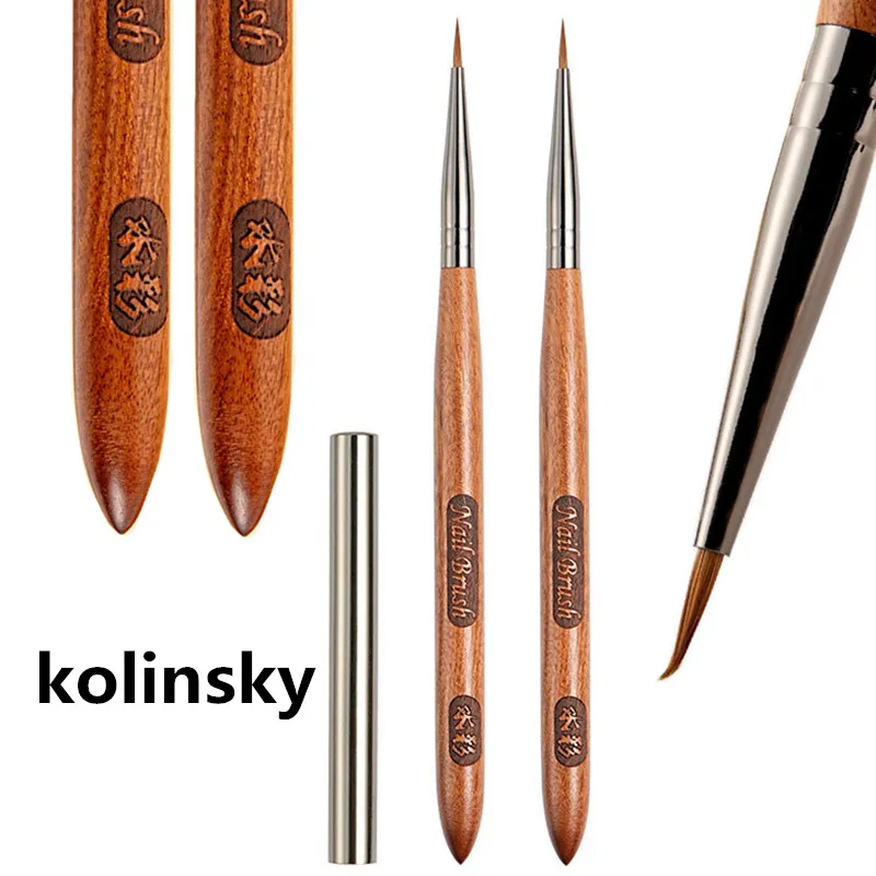 1/2 Uds mango de sándalo cepillo acrílico para el cabello Kolinsky Gel UV pluma para tallar polvo líquido DIY dibujo de uñas Bruses para decoración de uñas