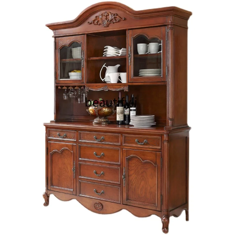 

American style dining side European style dining cabinet solid wood kitchen cupboard restaurant high carved storage cabinet