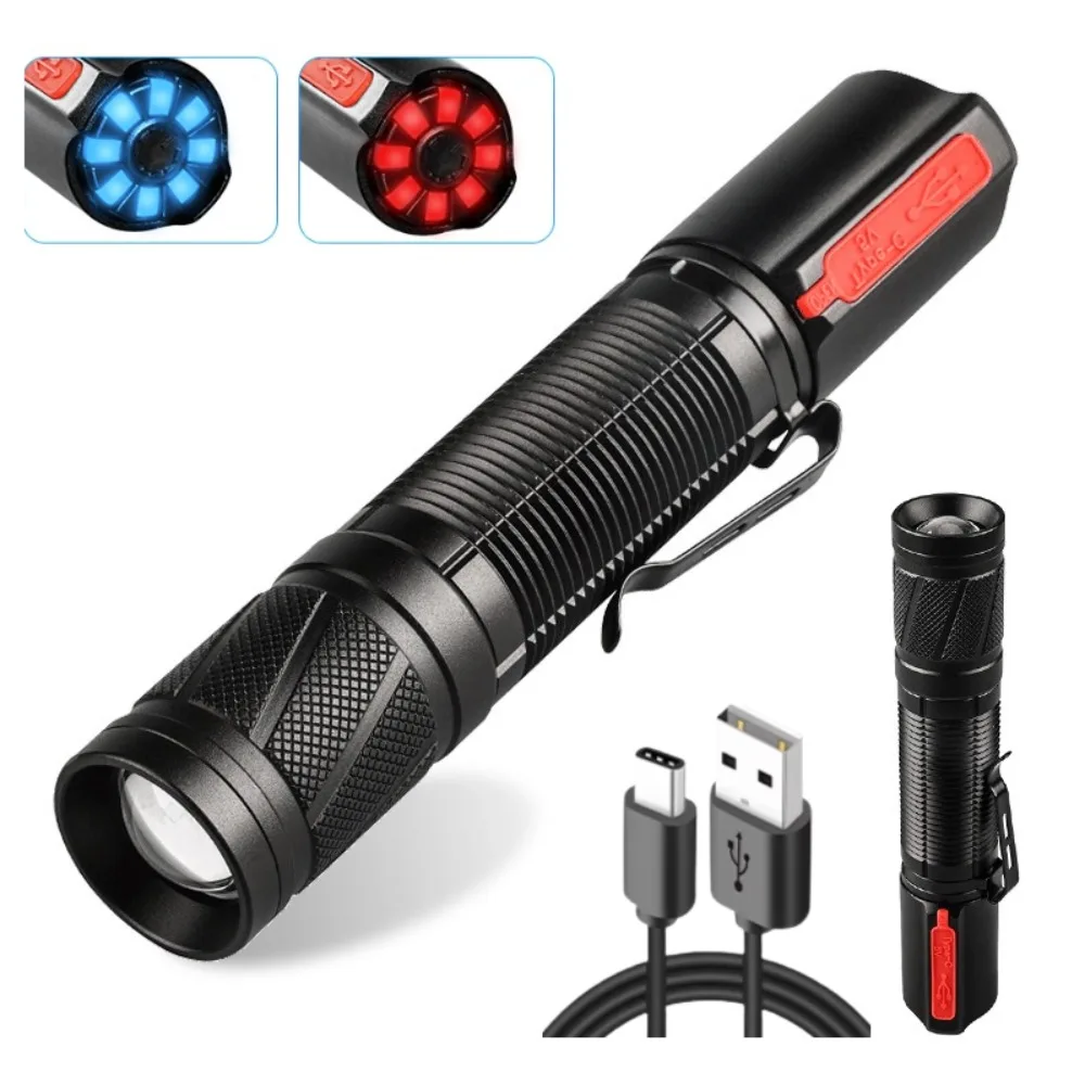 XHP50 Tactical Rechargeable Flashlight Stepless Dimming Rotatable Zoom Torch Powered by 21700 Battery for Hiking Emergency