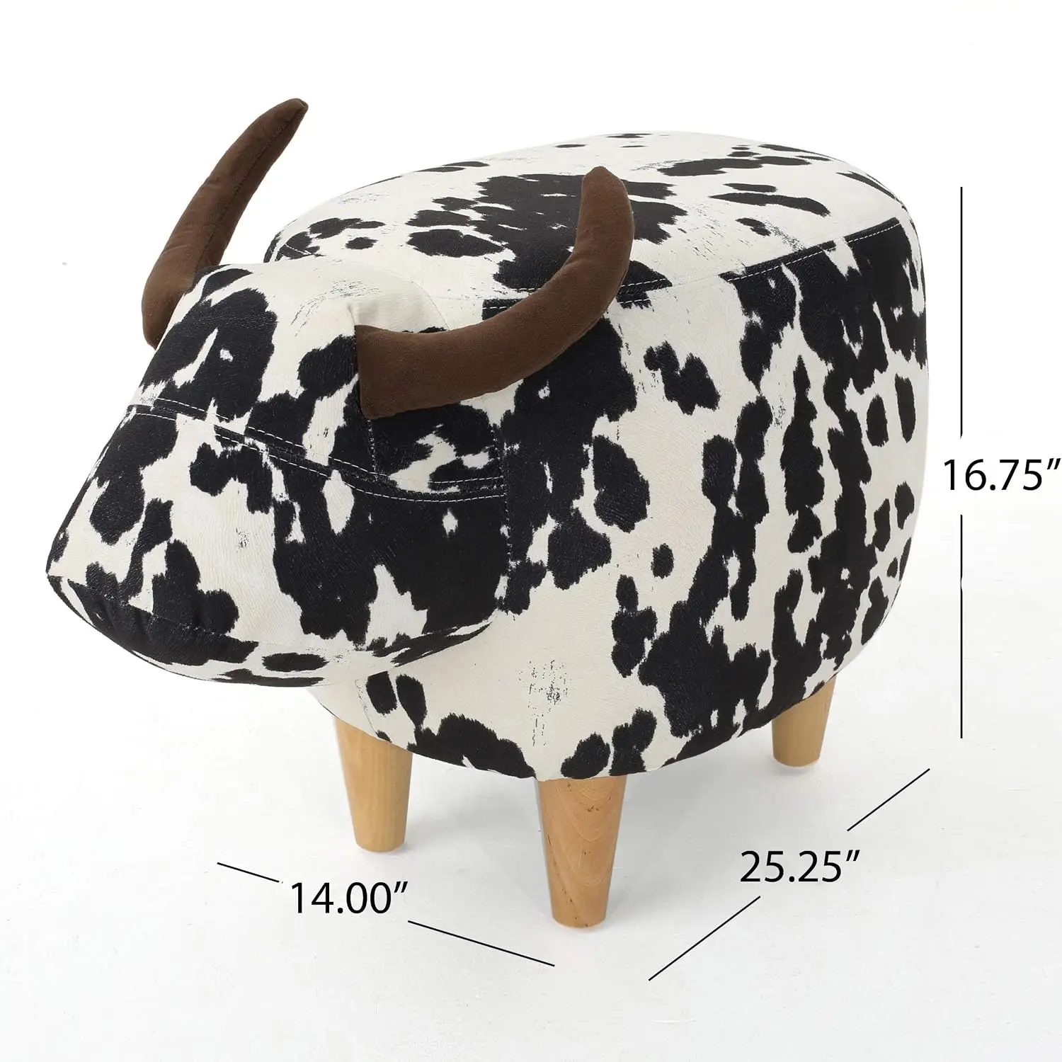 Bessie Patterned Velvet Cow Ottoman Black & White Cow Hide Natural, Customized