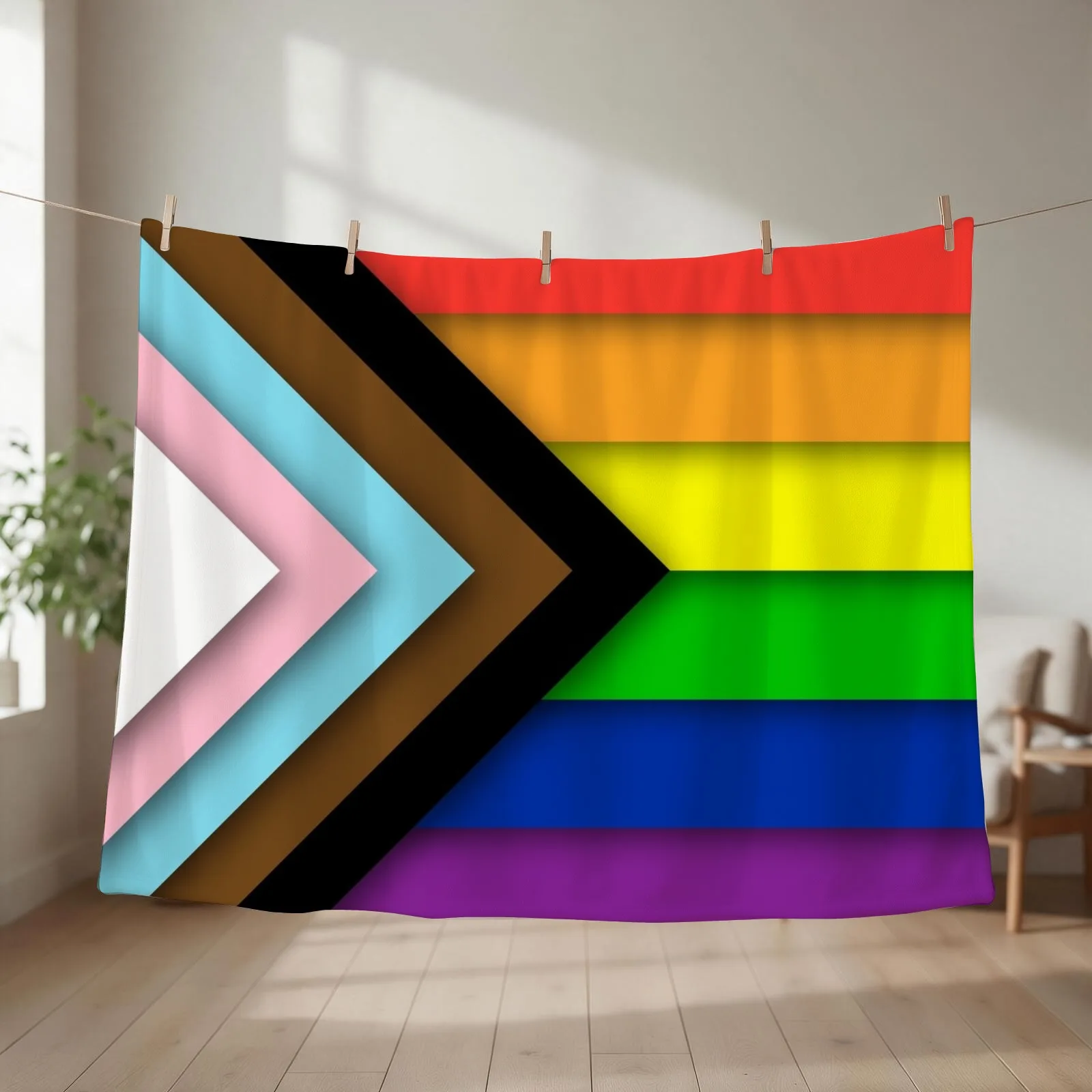 Progress Pride Flag Throw Blanket Flannel Furrys Multi-Purpose for sofa Blankets