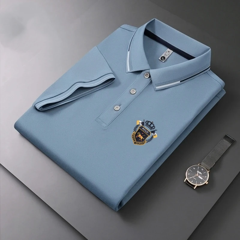 2026 Men's New Summer Embroidery Business Casual Short Sleeved POLO Shirt Fashion Ice Silk Is Cool Breathable Top Polo Shirt