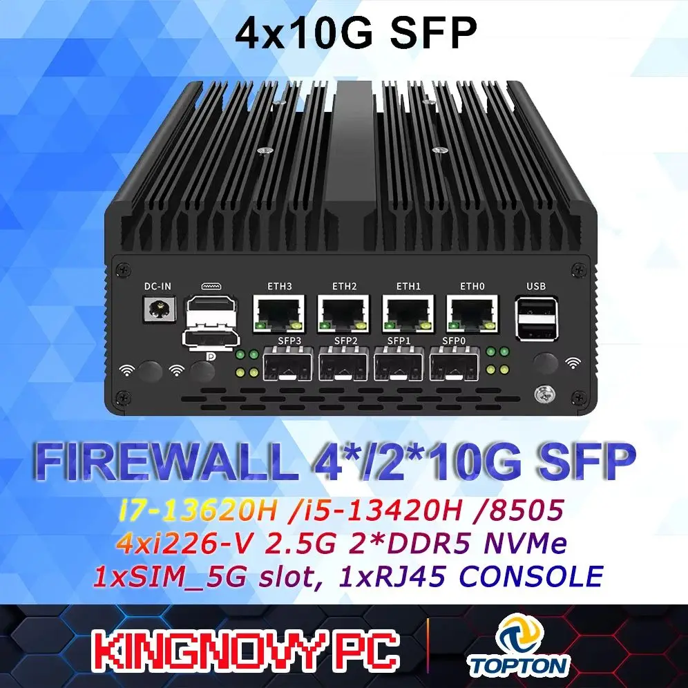 

13th Gen Intel Solid Firewall PC Core i7-13620H i5-13420H 10G SFP 4x2.5G Nics 2*DDR5 5G SIM Industrial Mini PC Computer Server