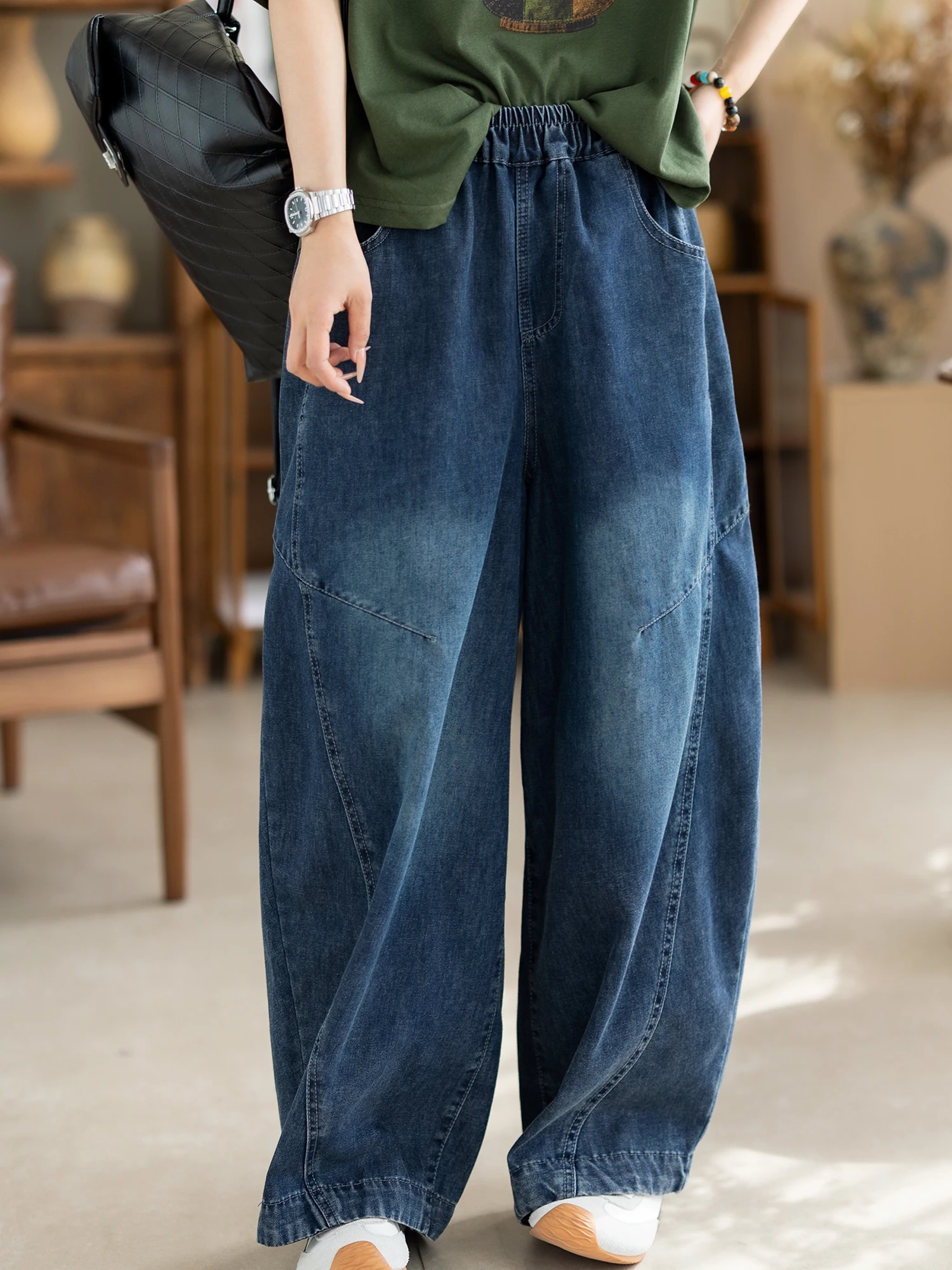 

Camiyu 2026 New High Waist Loose Straight Leg Vintage Denim Jeans Women's Large Pocket Slimming Harlan Pants Spring Season