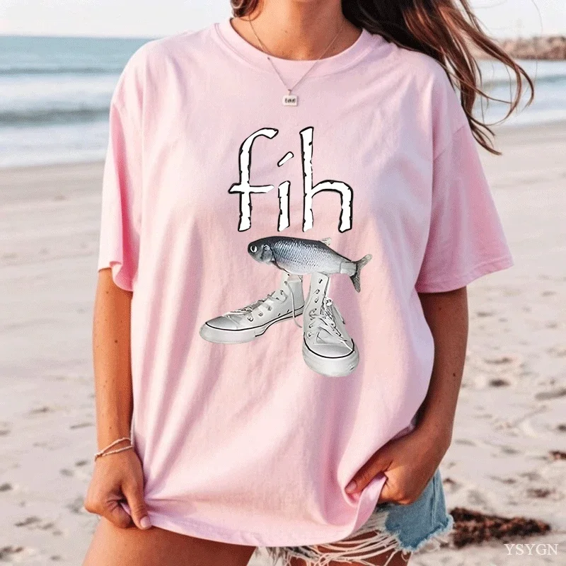 Funny New Style Hot Sale Fih Shoes Graphic T Shirts Misspelled Fish Meme T-shirts Men Women Casual Fashion Short Sleeve T-shirt