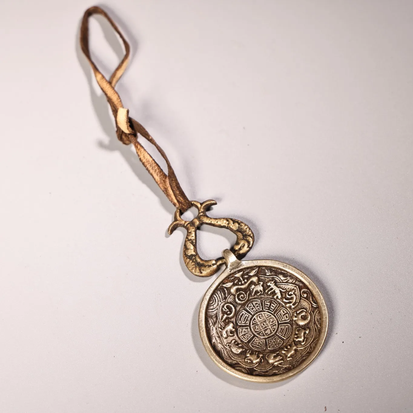 Tibet, China craft pure copper high relief chiseled Jiugong Bagua brand amulet pendant