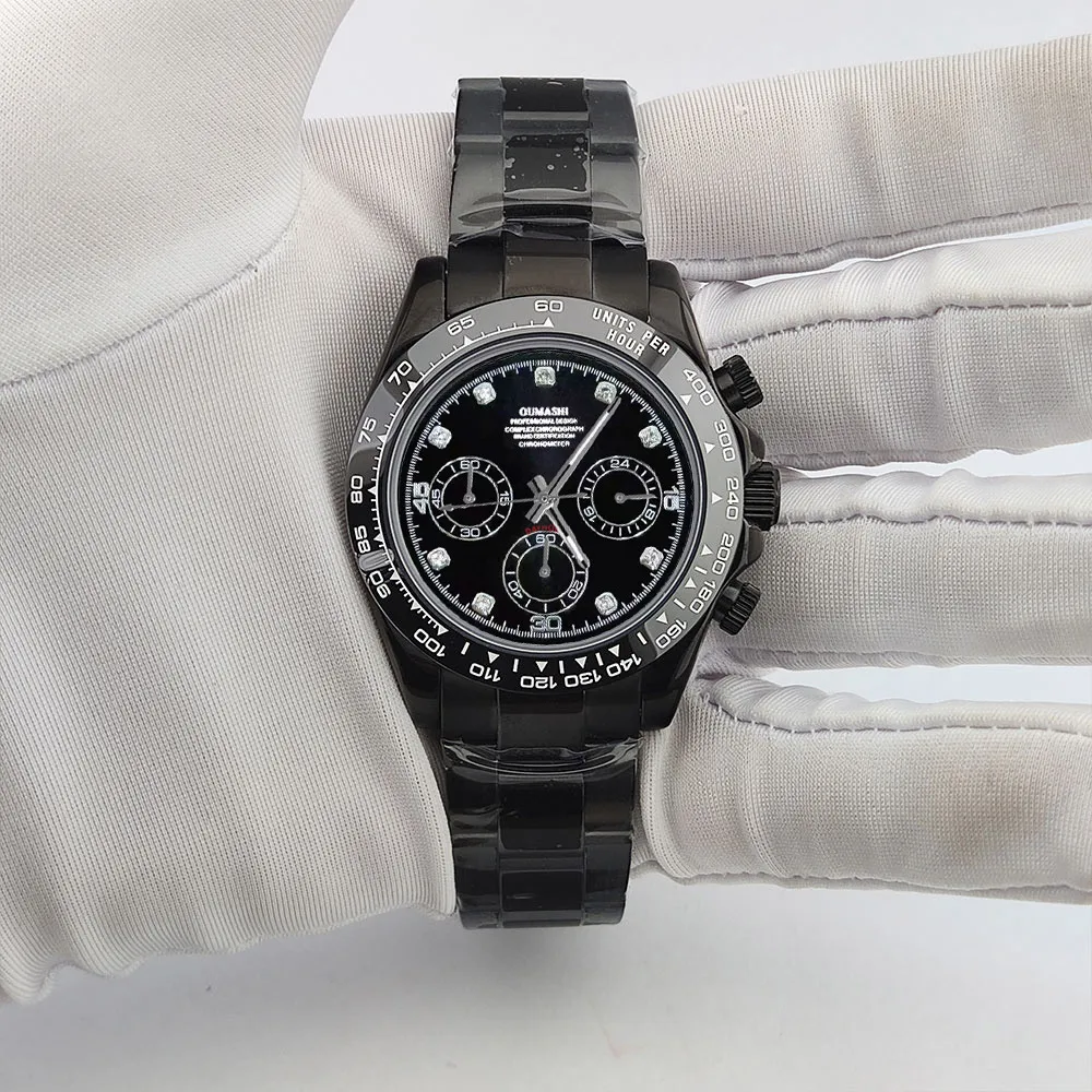 ساعات VK63 ارتفع الذهب الأحجار الكريمة 39.3 مللي متر ساعة فاخرة للرجال كرونوغراف ساعة رجالي vk63 حافظة VK63 كرونوغراف رجالي مقاوم للماء 10ATM