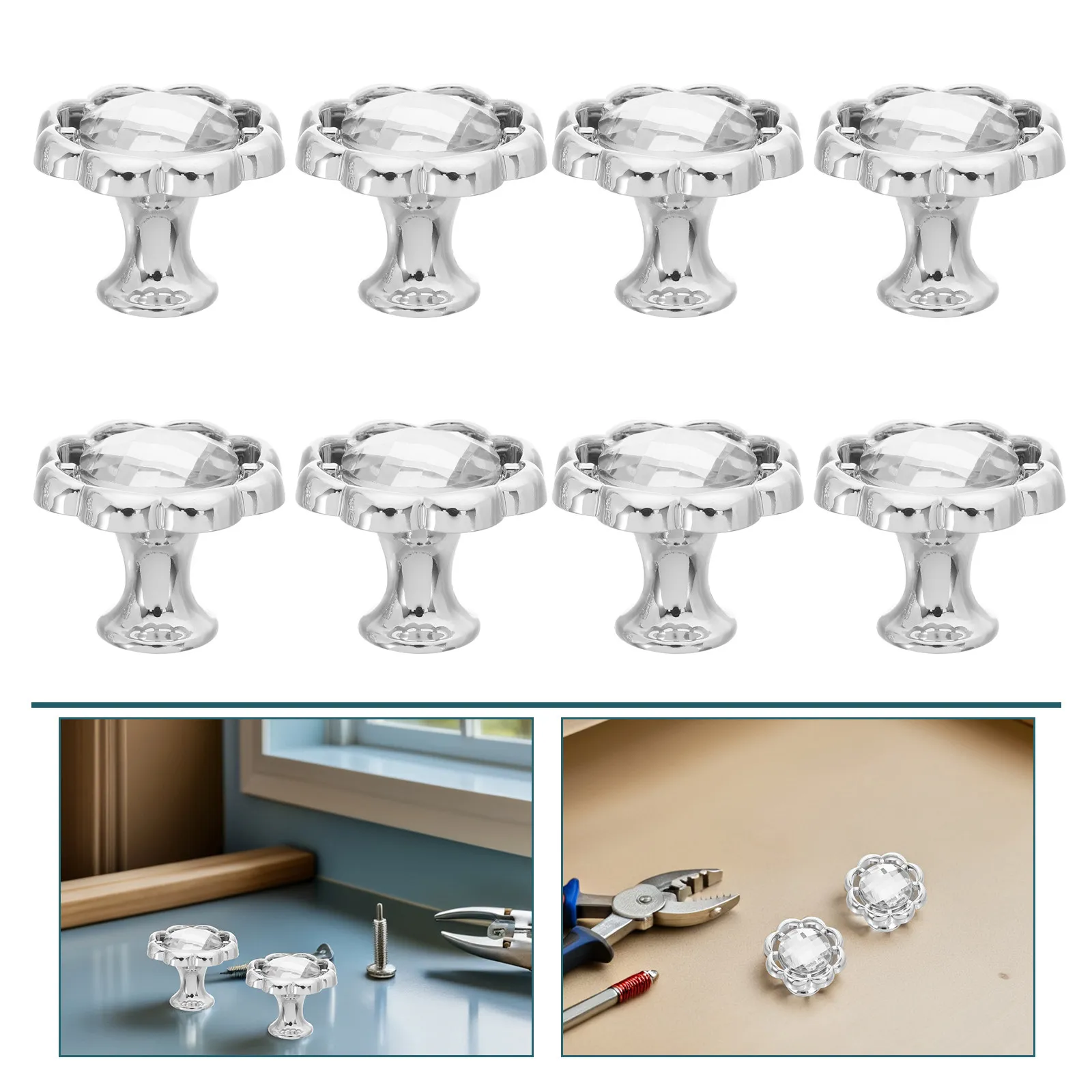 12Pcs Flower Shaped Decorative Cabinet Handles Sparkling Rhinestones for Drawers Wardrobes Dressers Cabinets Doors Modern