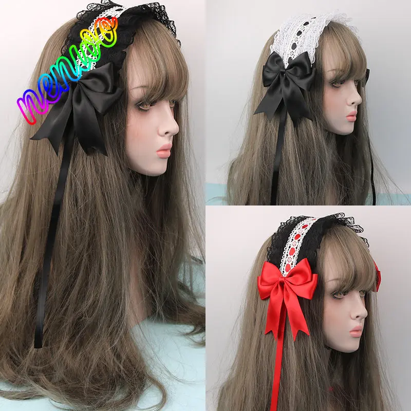 

New Fashion Lace Hair Band Lolita Cosplay Maid Head Bands Ribbon Bowknot Headband Elegant Sweet Hair Accessories
