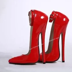 Red Buckle Patent Leather Pumps Shallow Thin High Heel Fashion Sexy Summer Casual Big Size Woman Shoes Zapatillas Mujer