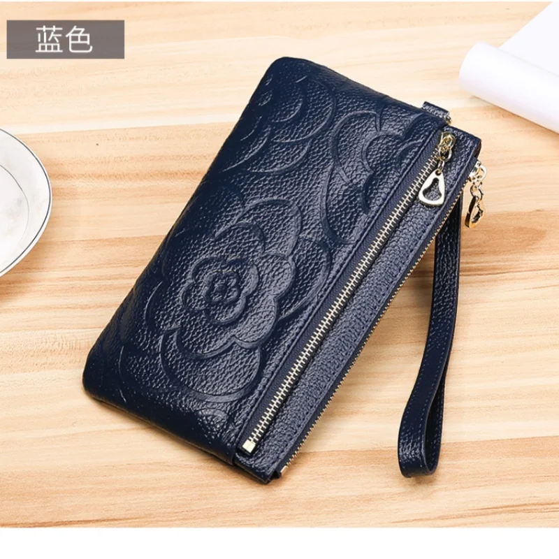 Moda explosiva couro Coin Purse, versátil simples dupla camada saco de embreagem, saco de telefone celular de grande capacidade feminino