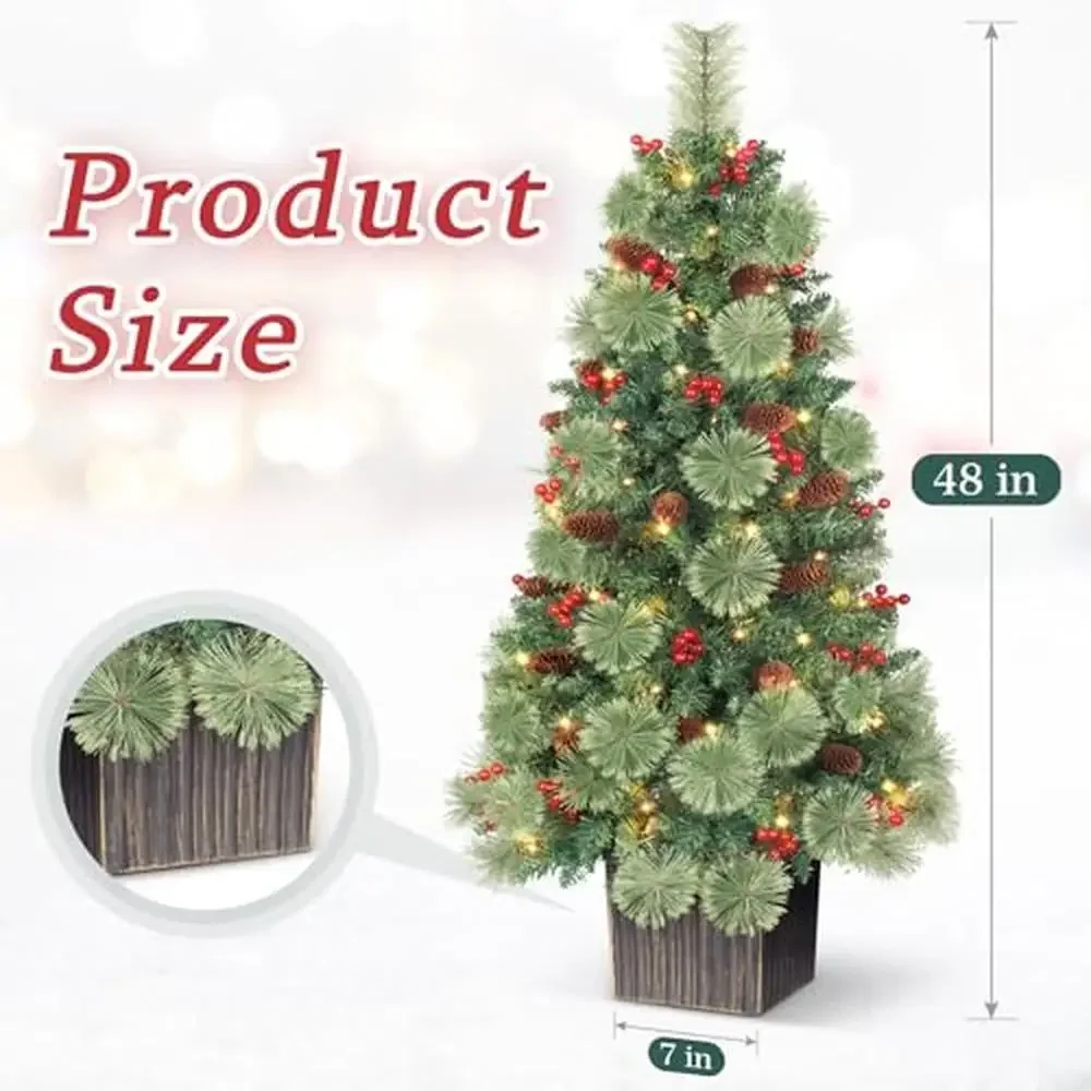 4 FT Small Christmas Tree Vintage Style Berries Pine Cones Indoor Outdoor Decor