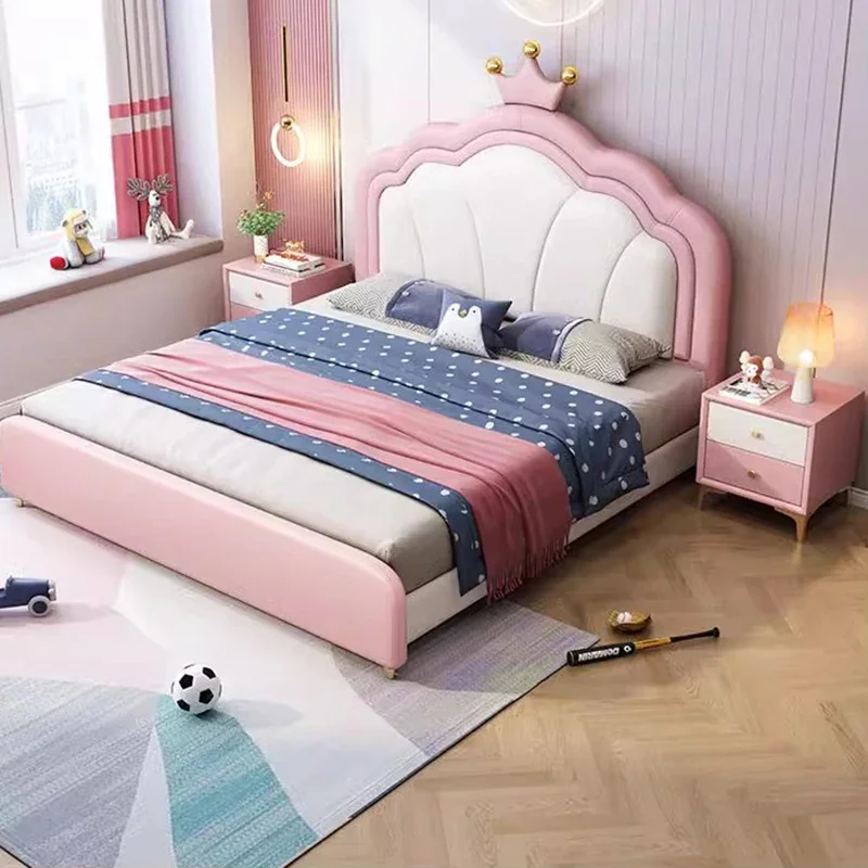 Children Double Bed Queen Girls Design Tatami Sun Multifunctional Beauty Bed Wooden Sleeping Platform Beliche Trendy Furniture