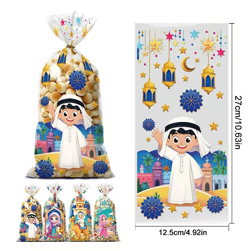 50 Stuks Islamitische Moslim Geschenkzakken Eid Mubarak Plastic Candy Cookie Treat Bag Ramadan Bakken Verpakking Decoratie Benodigdheden 2025 Nieuwe