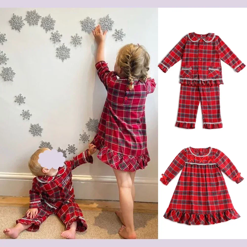 

Ruffkids Cute Flannel Plaid Baby Girls Boys Pyjamas Robe Loungewear Sibling Matching Family Velvet Kids Christmas Pajamas Sets