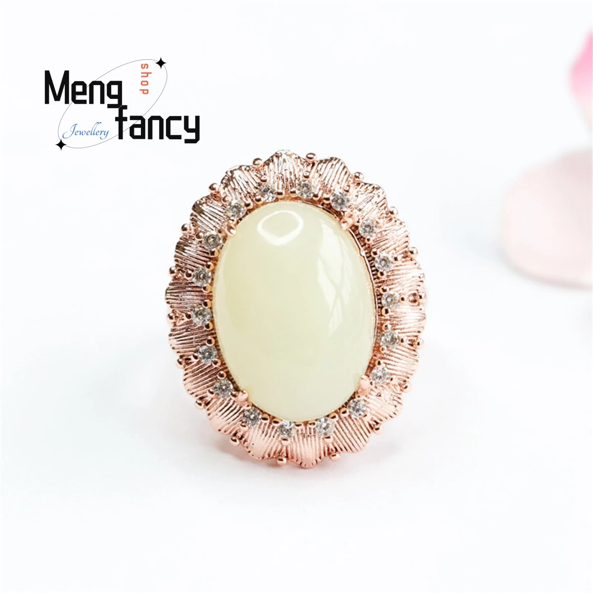 

Natural Hetian White Jade Dove Egg Rose Gold Ring Generous Personalized Light Luxury Charm Fashion Versatile Beauty Fine Jewelry