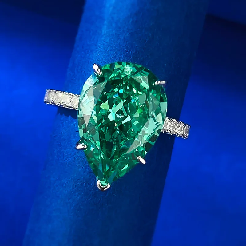 Bague de mariage verte émeraude goutte d'eau pour femme, diamant à haute teneur en carbone importé, transfrontalier en Europe et en Amérique, 10*14mm, nouveau