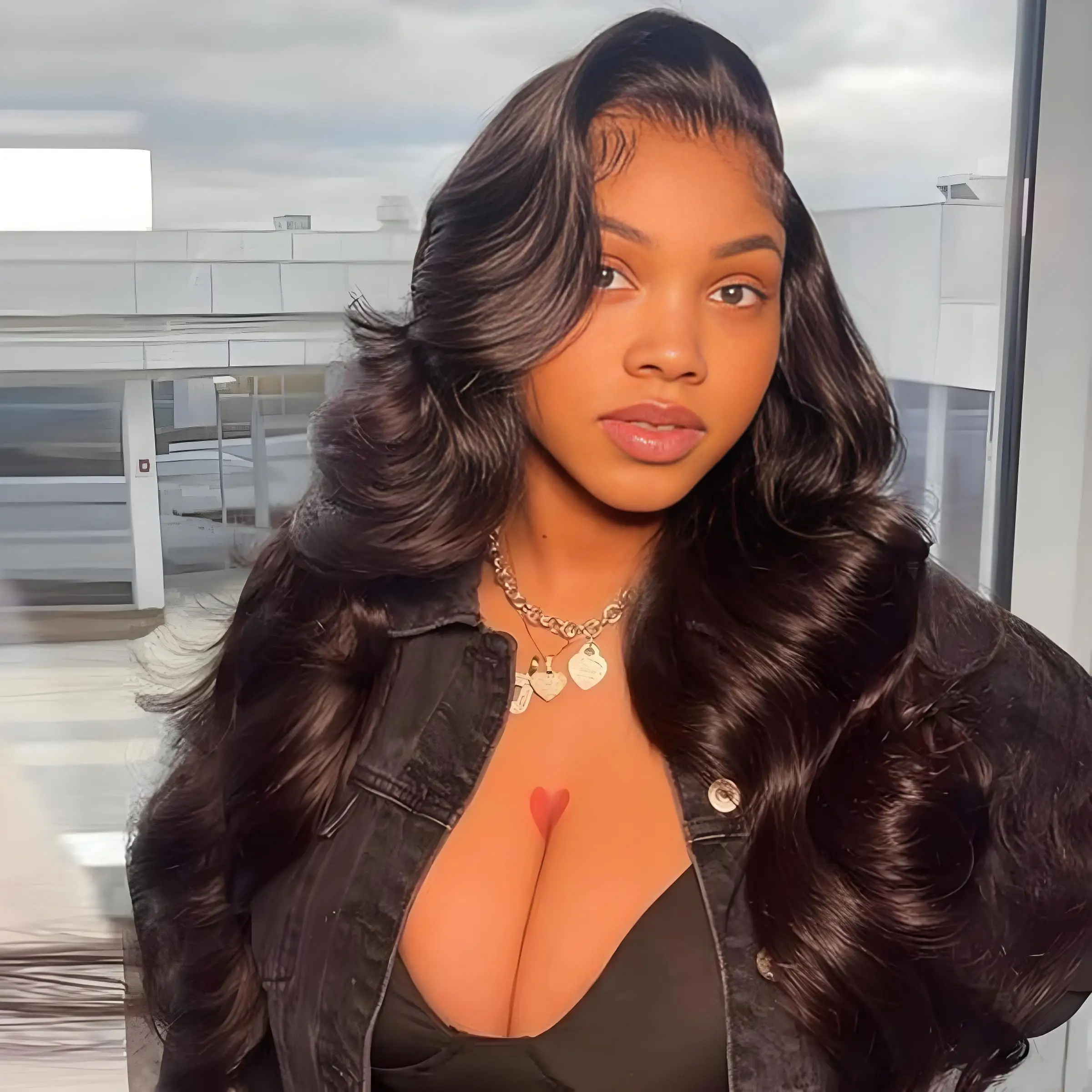 

46-дюймовый парик из 100% натуральных человеческих волос, плотность 220, с текстурой Body Wave, с HD прозрачным кружевным фронтальным покрытием 13x6, натуральный черный, с предварительно вычесанным кружевом 13x4